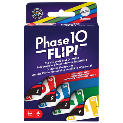 Mattel Uno Phase 10 Flip Jeu de cartes familial avec cartes double face, inclut des phases spéciales basées sur la couleur des cartes, pour 2 à 6 joueurs, HYN12
