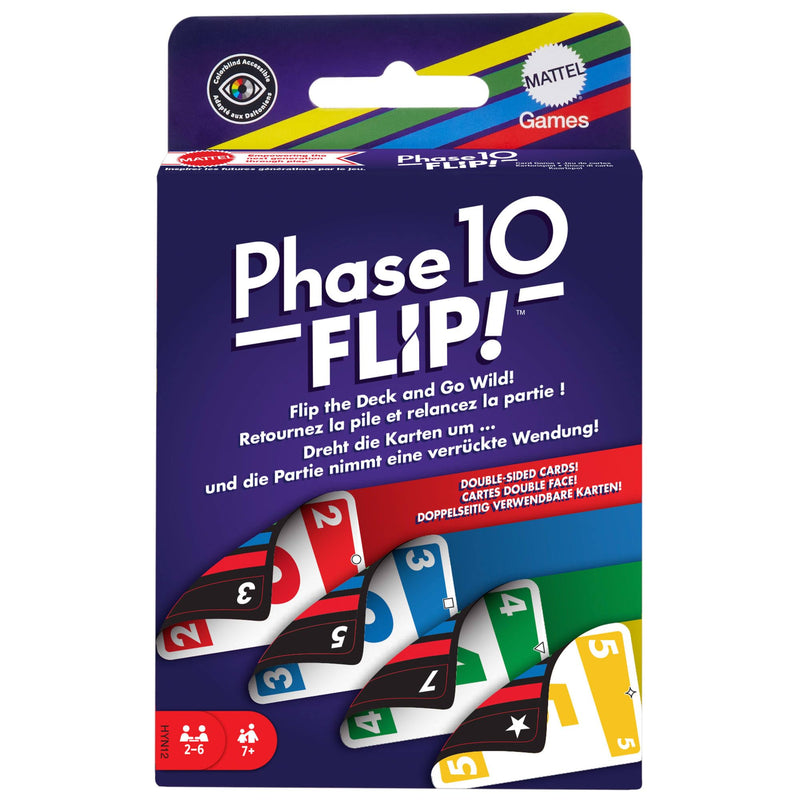 Mattel Uno Phase 10 Flip Jeu de cartes familial avec cartes double face, inclut des phases spéciales basées sur la couleur des cartes, pour 2 à 6 joueurs, HYN12