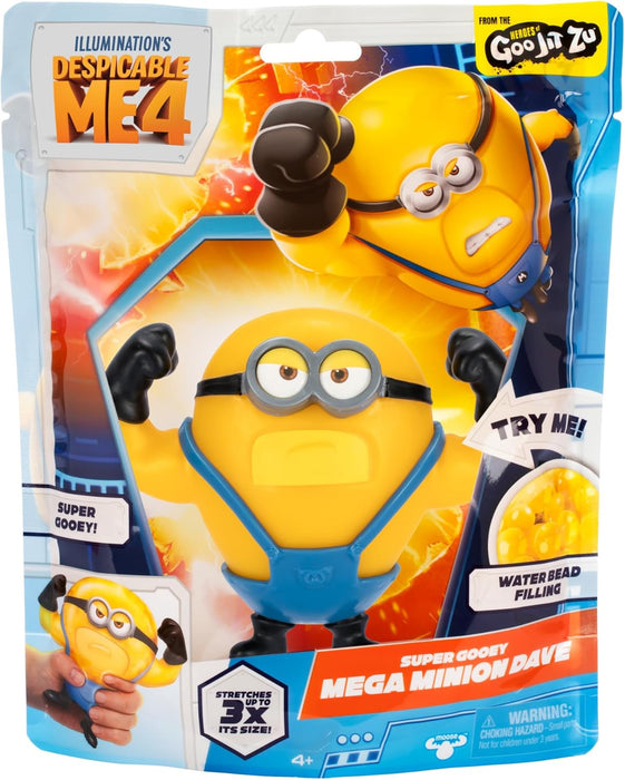 Minions Dave Le méga Souple. Les de Moi, Moche et méchant 4 rejoignent la Famille des Figurines Heroes of Goo JIT Zu. Il est rempli de Billes d’Eau et s’étire Jusqu’à 3X sa Taille.