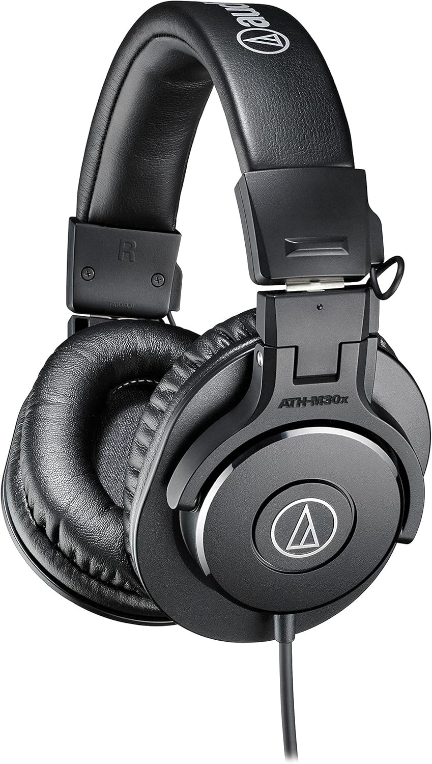 Audio-Technica M30x Professional Studio Headphones for studio recording, creators, podcasts and everyday listening & Stagg SMC6 6 metre standard microphone cable + Plug Microphone Cable