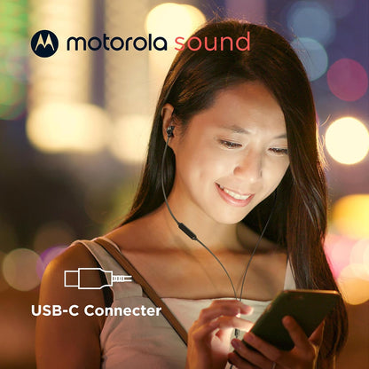 Motorola Sound Headphones with Cable Type C Earbuds 3C-S, High Definition Sound, Built-in Microphone, Ergonomic Design and Anti-interference Cable – Black