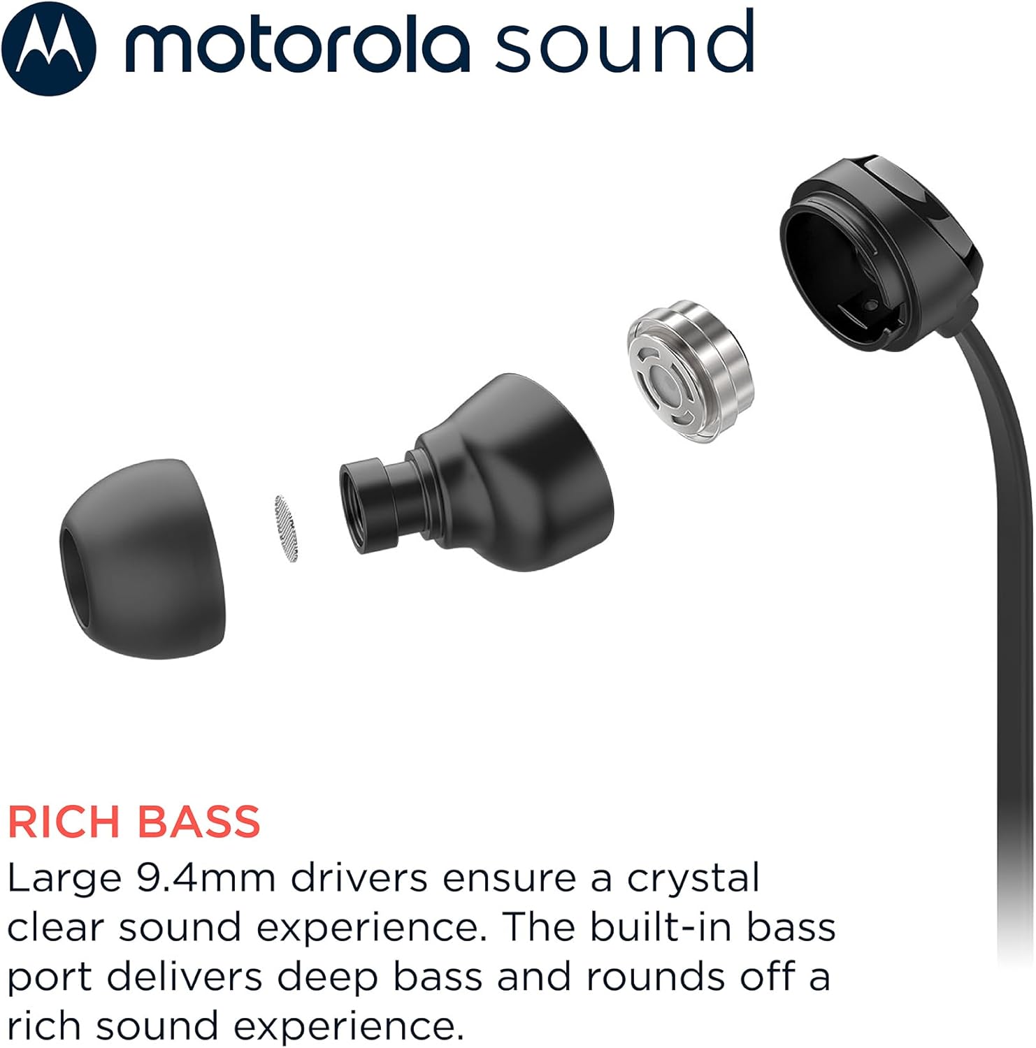 Motorola Sound Headphones with Cable Type C Earbuds 3C-S, High Definition Sound, Built-in Microphone, Ergonomic Design and Anti-interference Cable – Black