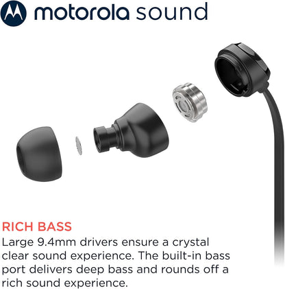 Motorola Sound Headphones with Cable Type C Earbuds 3C-S, High Definition Sound, Built-in Microphone, Ergonomic Design and Anti-interference Cable – Black