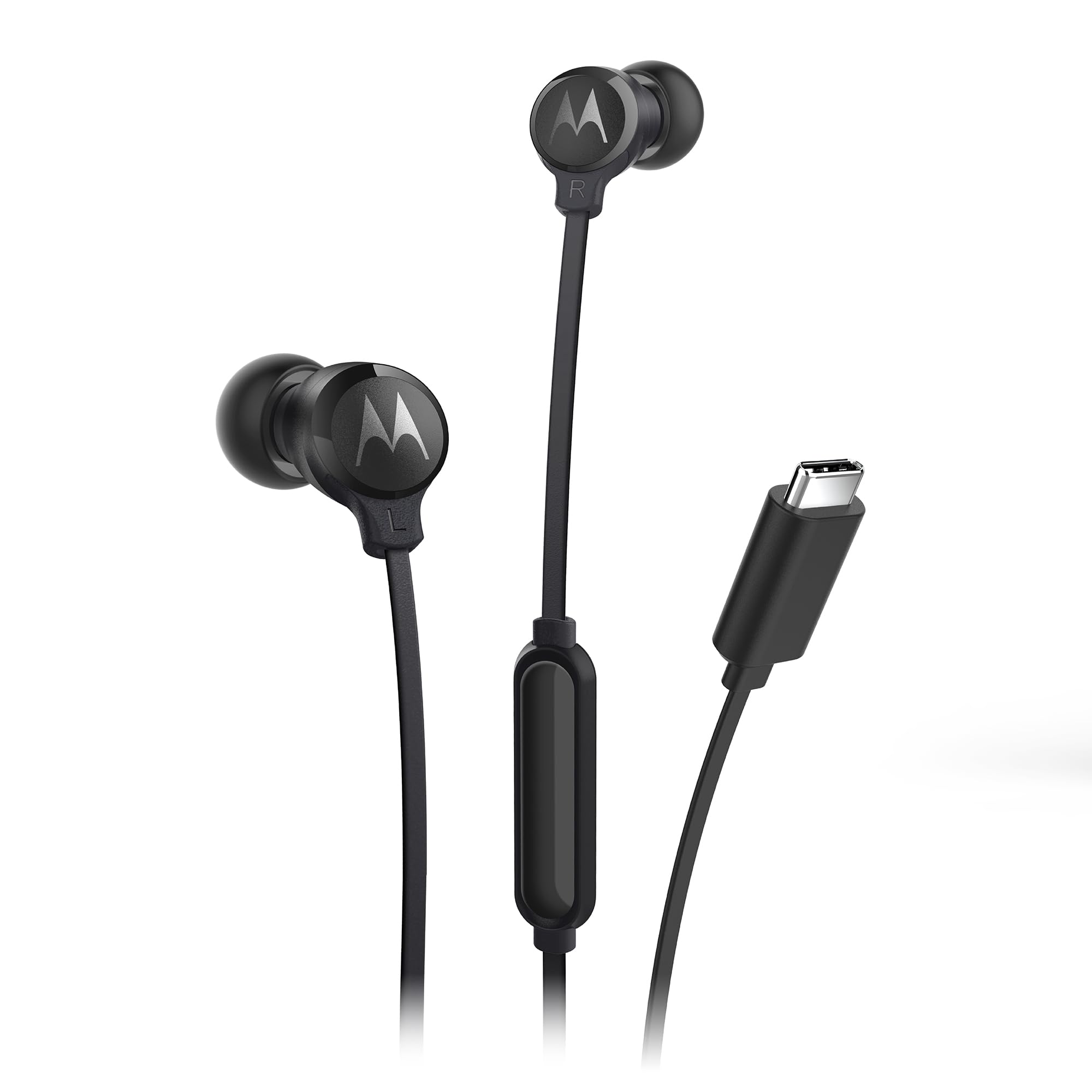 Motorola Sound Headphones with Cable Type C Earbuds 3C-S, High Definition Sound, Built-in Microphone, Ergonomic Design and Anti-interference Cable – Black