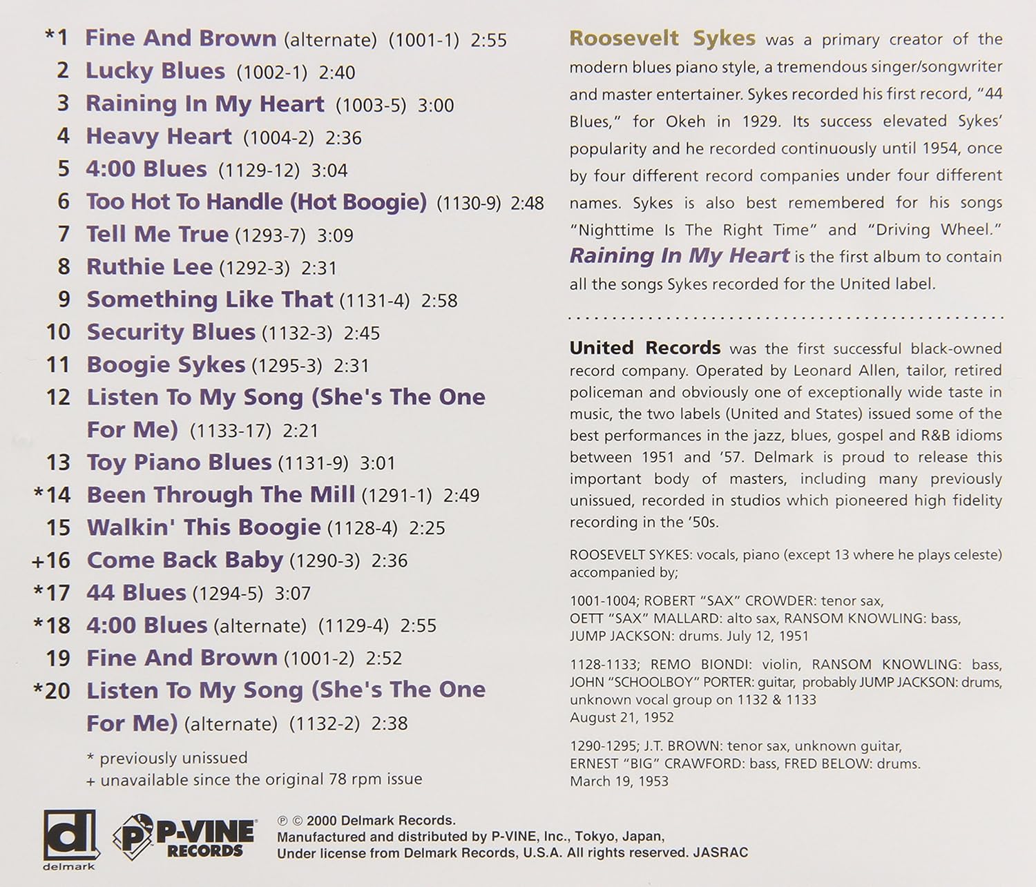 Roosevelt Sykes - Raining In My Heart
