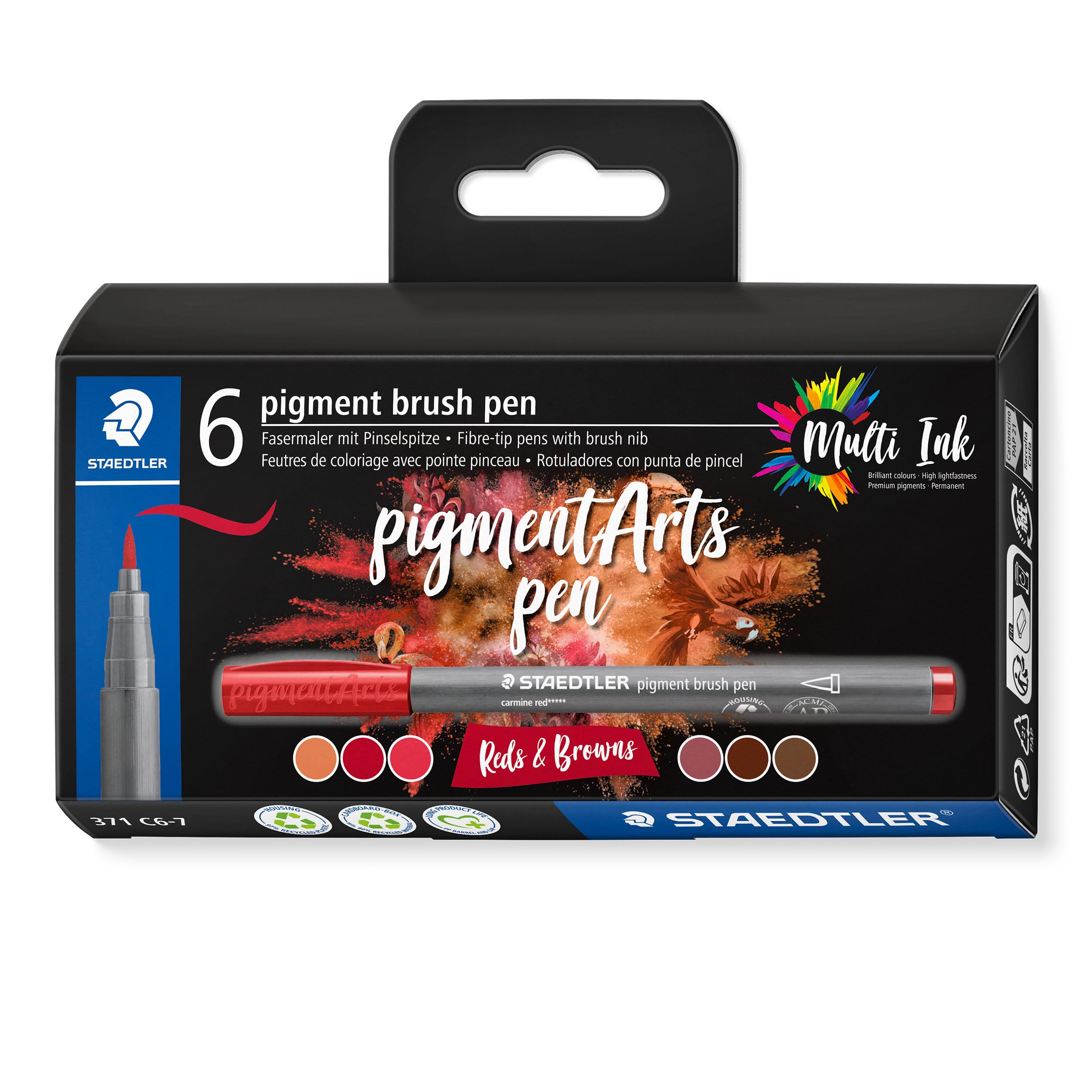 Staedtler - Brush Pen Pigment Red/Brown 6 Pcs Assorted (371C6-7)