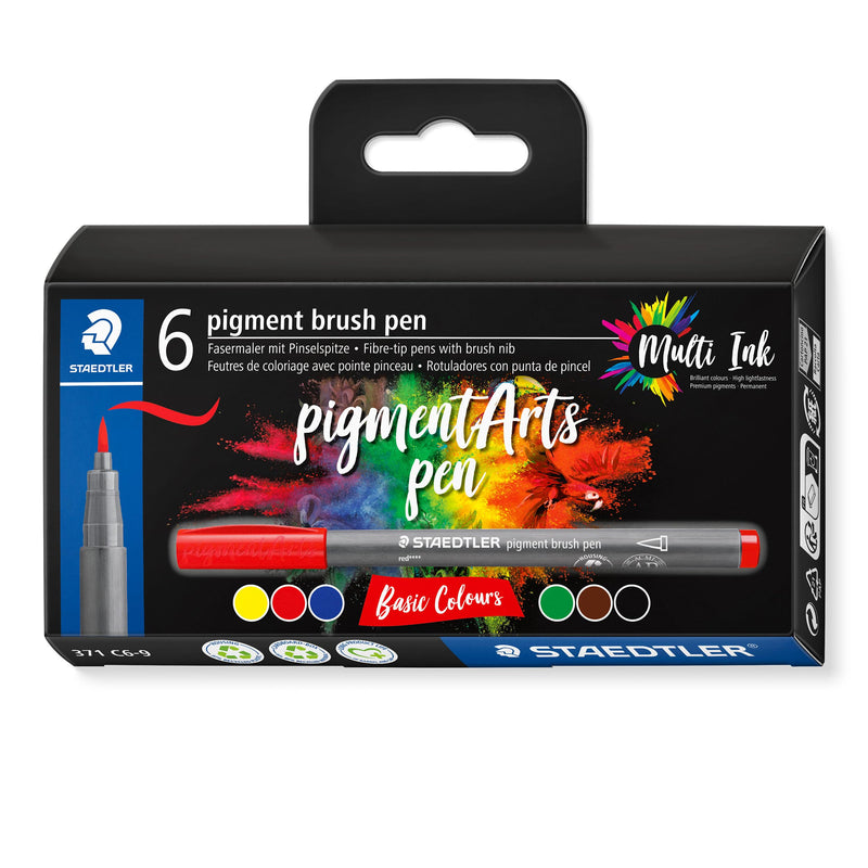Staedtler - Brush Pen Pigment Basic 6 Pcs Assorted (371C6-9)