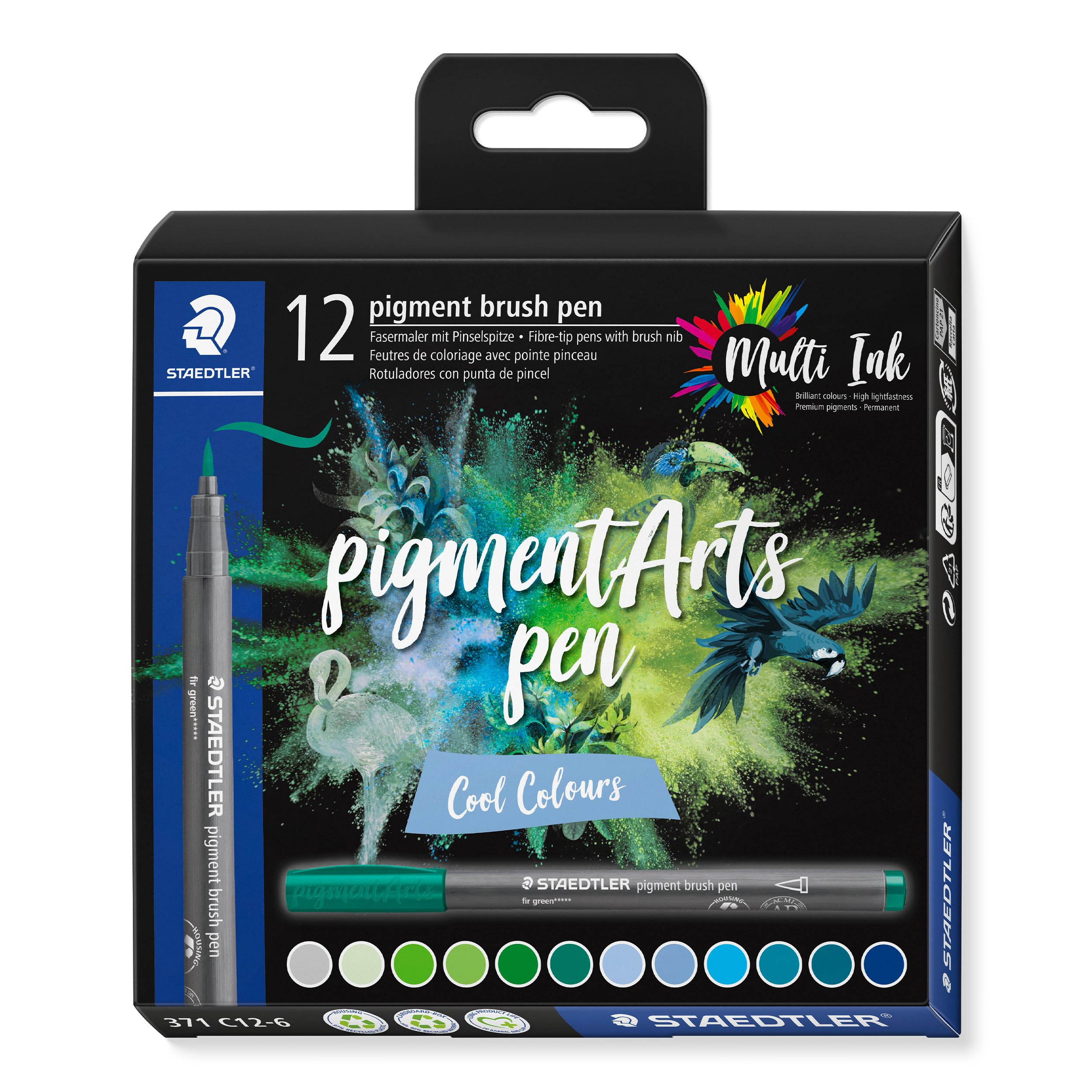 Staedtler - Brush Pen Pigment Cool 12 Pcs Assorted (371C12-6)