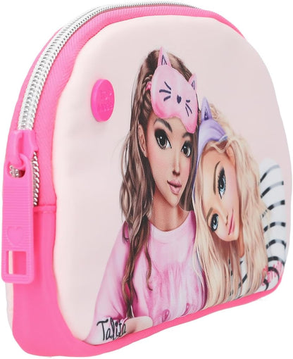 Depesche 13157 TOPModel Beauty and Me - Cosmeticatas in roze en rosé, met modelmotief en belettering in metallic look, toilettas met ritssluiting