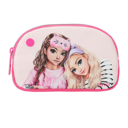 Depesche 13157 TOPModel Beauty and Me - Cosmeticatas in roze en rosé, met modelmotief en belettering in metallic look, toilettas met ritssluiting