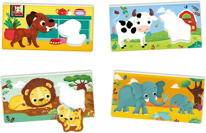 Clementoni - Sapientino Parents and Puppies 2 Years, Flashcard, Flashcards for Children, Montessori Game, Getting to Know the Animals, Shaped Cards, Italian, Made in Italy, 16852, Multi-Colour