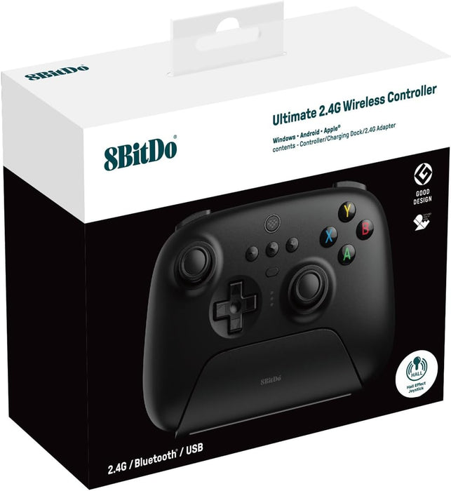 8Bitdo Ultimate 2.4G Wireless Controller, Hall Effect Joystick Update, Gaming Controller with Charging Dock for PC, Android, Steam Deck & Apple (Black