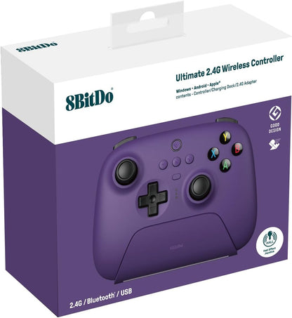 8Bitdo Ultimate 2.4G Wireless Controller, Hall Effect Joystick Update, Gaming Controller with Charging Dock for PC, Android, Steam Deck & Apple (Purple