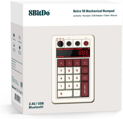 8BitDo Retro 18 Mechanical Numpad, Supports Calculator Mode, Bluetooth/2.4G/Wired Numpad for Windows and Android - Fami Edition
