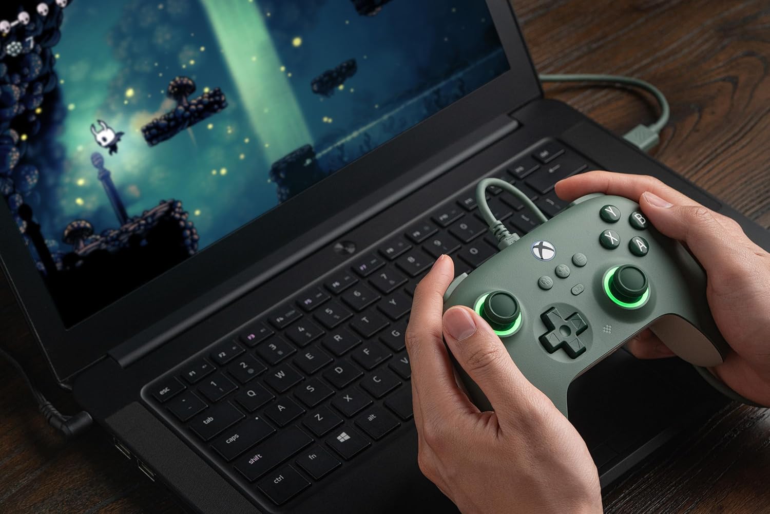 8Bitdo Ultimate C Wired Controller for Xbox, RGB Lighting Fire Ring and Hall Effect Joysticks, Compatible with Xbox Series X|S, Xbox One, Windows 10/11 - Officially Licensed (Dark Green