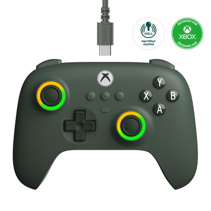 8Bitdo Ultimate C Wired Controller for Xbox, RGB Lighting Fire Ring and Hall Effect Joysticks, Compatible with Xbox Series X|S, Xbox One, Windows 10/11 - Officially Licensed (Dark Green