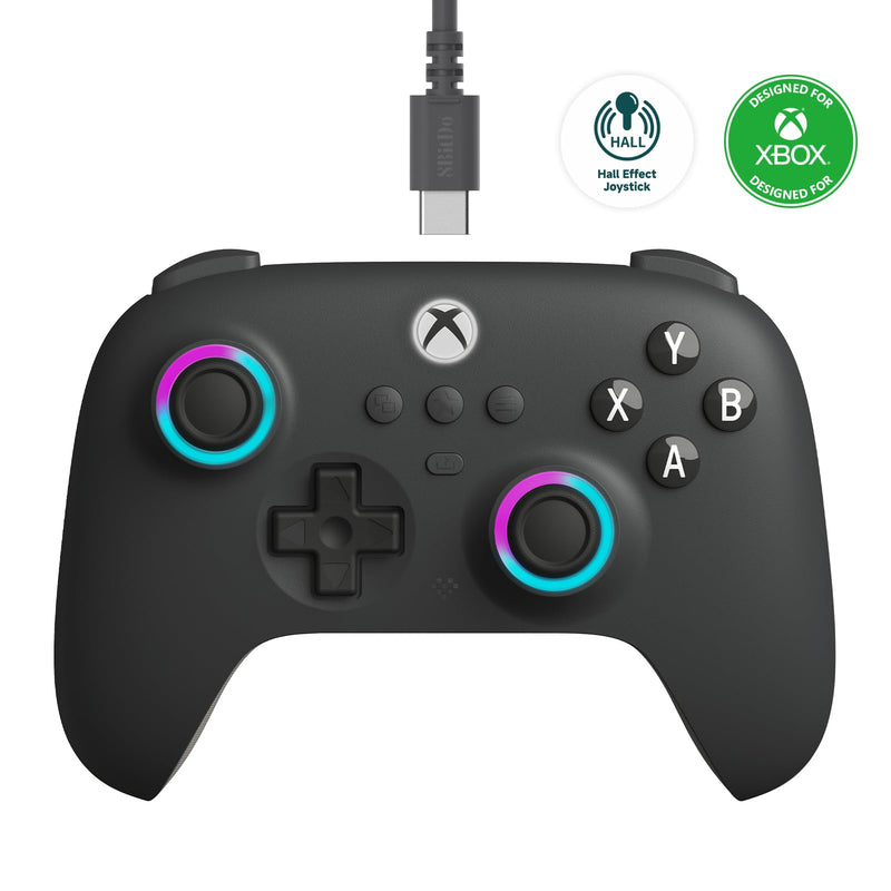 8Bitdo Ultimate C Wired Controller for Xbox, RGB Lighting Fire Ring and Hall Effect Joysticks, Compatible with Xbox Series X|S, Xbox One, Windows 10/11 - Officially Licensed (Dark Gray