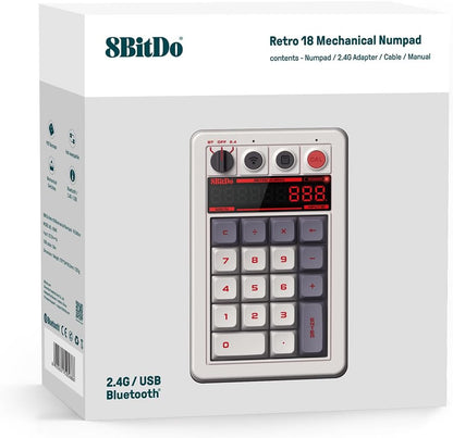 8BitDo Retro 18 Mechanical Numpad, Supports Calculator Mode, Bluetooth/2.4G/Wired Numpad for Windows and Android