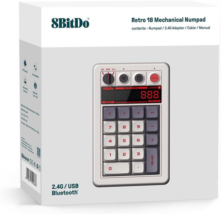 8BitDo Retro 18 Mechanical Numpad, Supports Calculator Mode, Bluetooth/2.4G/Wired Numpad for Windows and Android