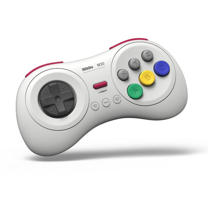 8Bitdo M30 Bluetooth Controller for Switch, Windows and Android, 6-Button Layout for SEGA’s Classic Games (White