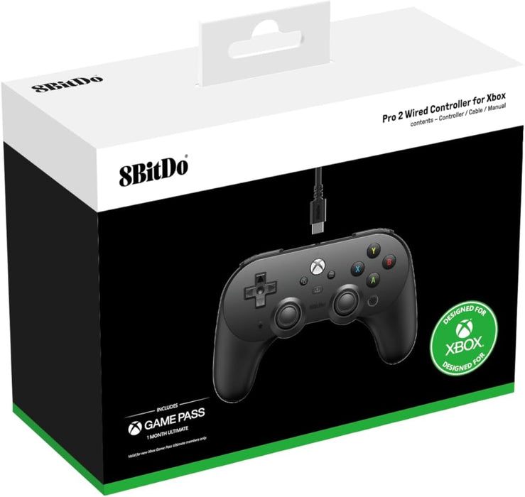 8Bitdo Pro 2 Wired Controller for Xbox, Hall Effect Joystick Update, 3.5mm Audio Jack, Compatible with Xbox Series X|S, Xbox One, Windows 10/11 - Officially Licensed (Black