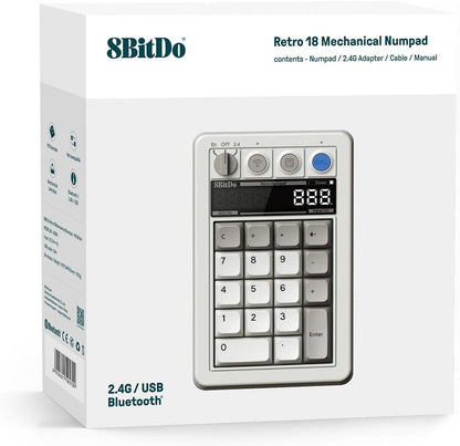 8BitDo Retro 18 Mechanical Numpad, Supports Calculator Mode, Bluetooth/2.4G/Wired Numpad for Windows and Android