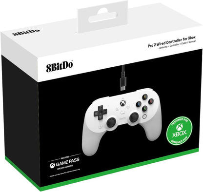 8Bitdo Pro 2 Wired Controller for Xbox, Hall Effect Joystick Update, 3.5mm Audio Jack, Compatible with Xbox Series X|S, Xbox One, Windows 10/11 - Officially Licensed (White