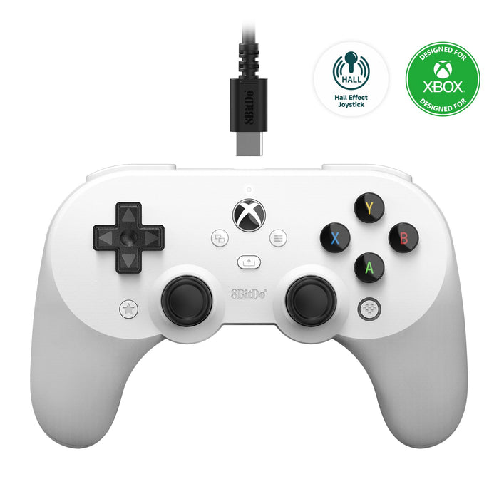 8Bitdo Pro 2 Wired Controller for Xbox, Hall Effect Joystick Update, 3.5mm Audio Jack, Compatible with Xbox Series X|S, Xbox One, Windows 10/11 - Officially Licensed (White