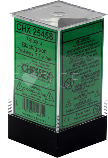Opaque Black/Green Polyhedral 7-Dice Set