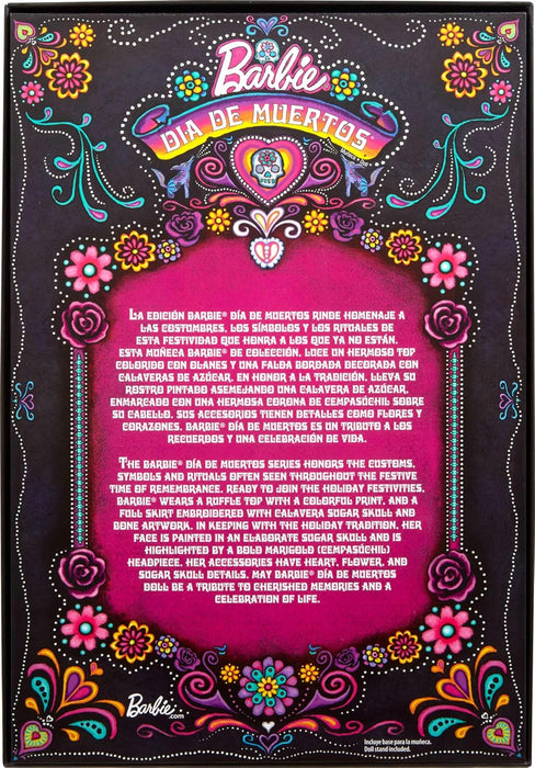 Barbie Signature, 2024 Día De Muertos Verzamelobject in Zwarte Jurk met Blauw Topje met Ruches, Geborduurde Opdruk en Kleurige Accessoires, HRM72