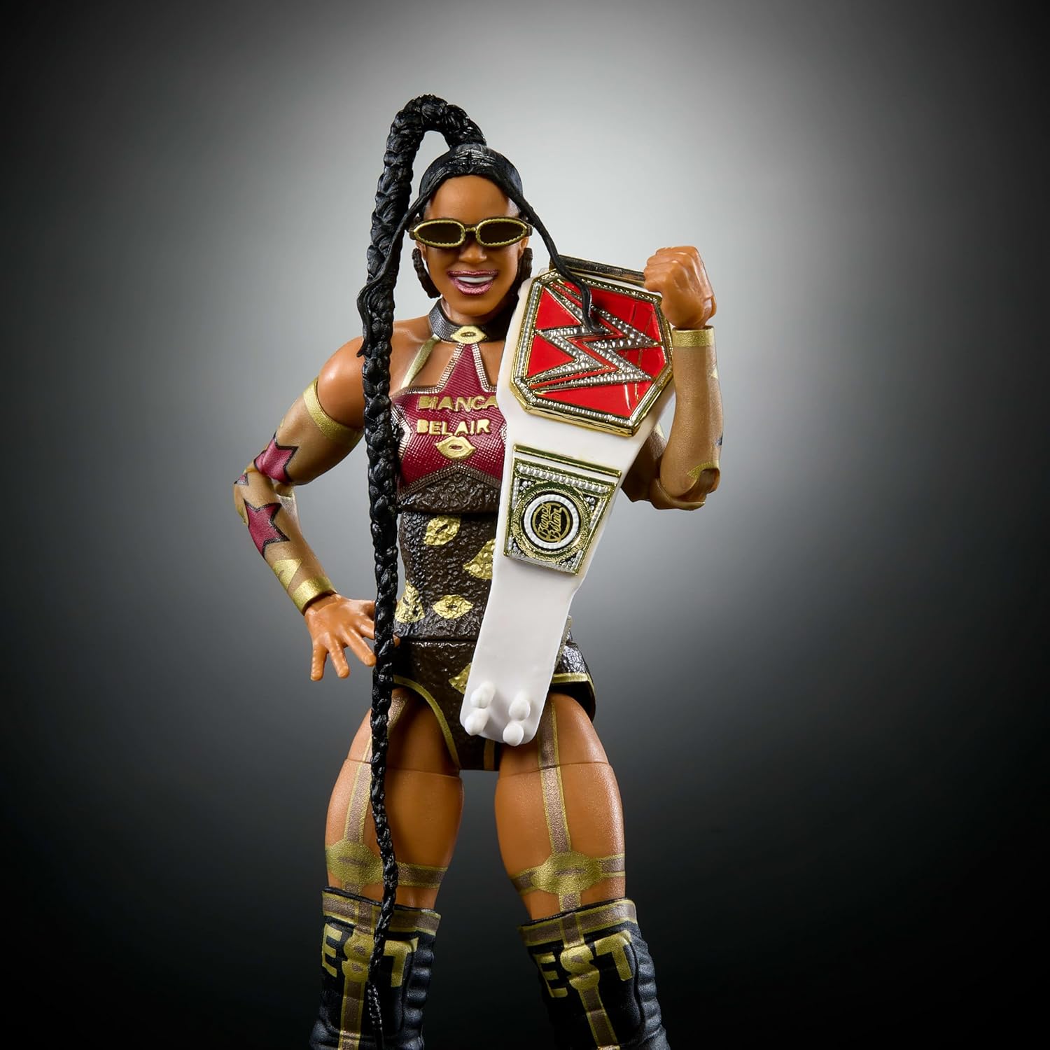 WWE Mattel Elite Collection Action Figure & Accessories, Premium Live Event Bianca Belair Set, Wrestlemania with Howard Finkel Build-A-Figure Parts