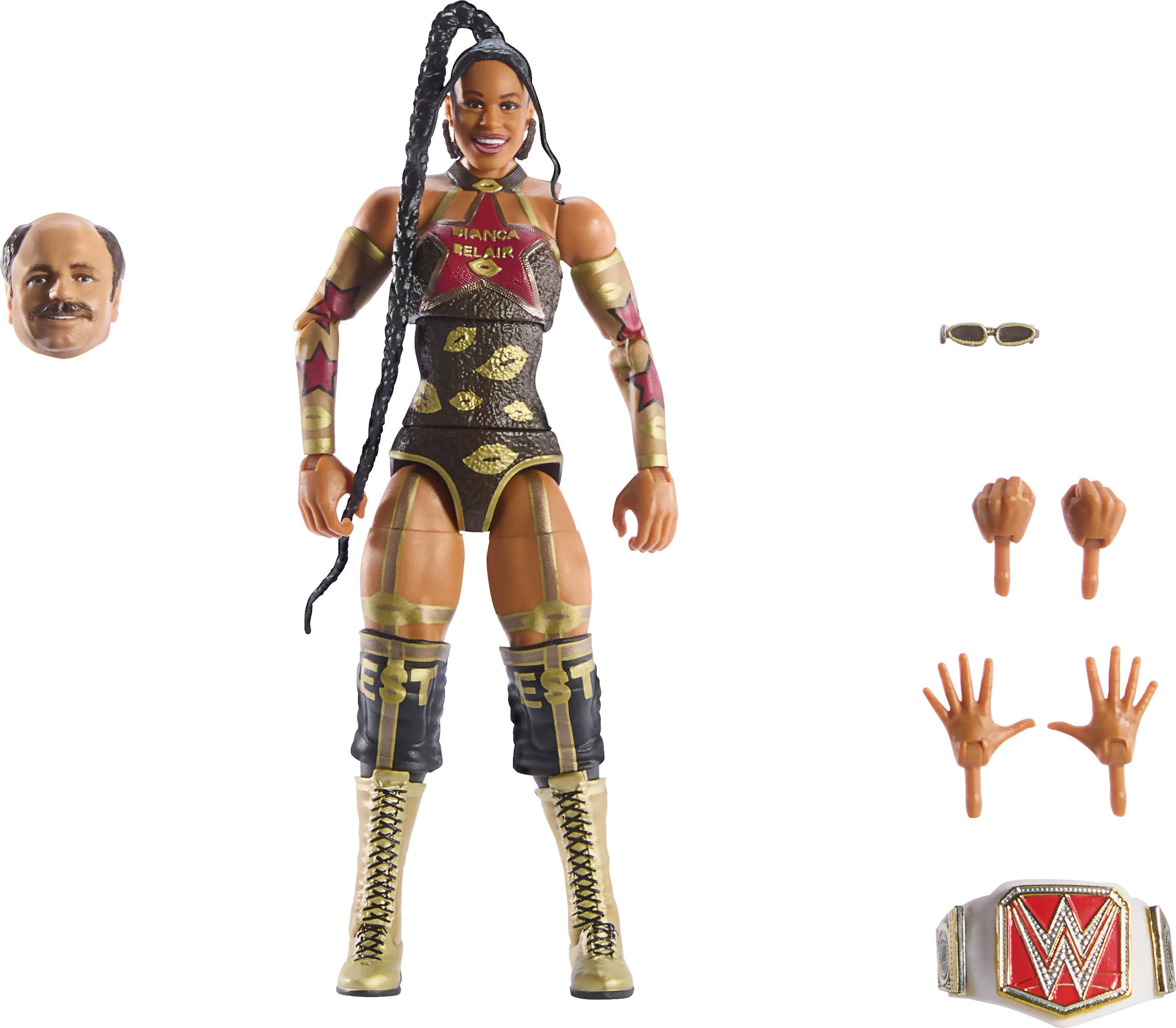 WWE Mattel Elite Collection Action Figure & Accessories, Premium Live Event Bianca Belair Set, Wrestlemania with Howard Finkel Build-A-Figure Parts
