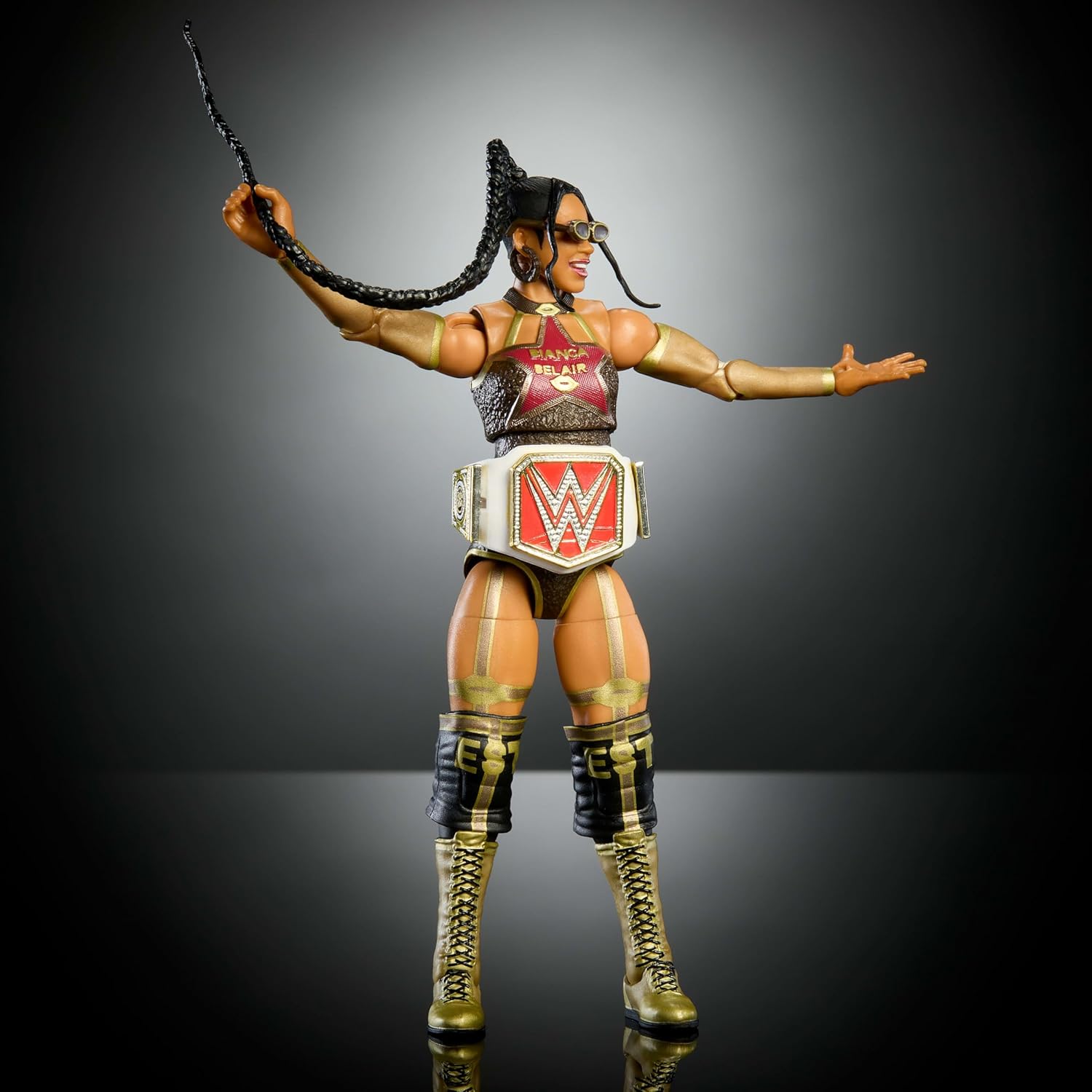 WWE Mattel Elite Collection Action Figure & Accessories, Premium Live Event Bianca Belair Set, Wrestlemania with Howard Finkel Build-A-Figure Parts