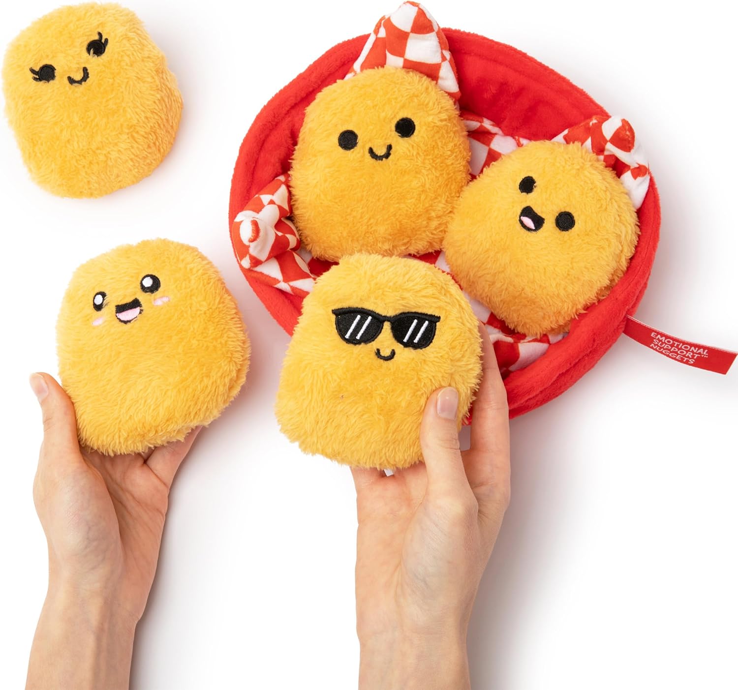 Relatable, peluche e peluche a forma di crocchette di pollo con supporto emotivo, ottima idea regalo per persone care di tutte le età, include 5 peluche con cestino per il trasporto