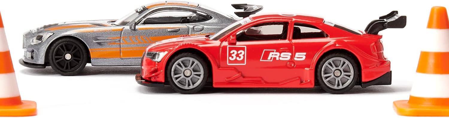 siku 6331, Race Gift Set, Mercedes-AMG GT4, Audi RS 5 Racing and BMW M4, Incl. 6 pylons, Toy Cars, Metal/Plastic, Multicolour, With sports rims and rear wings