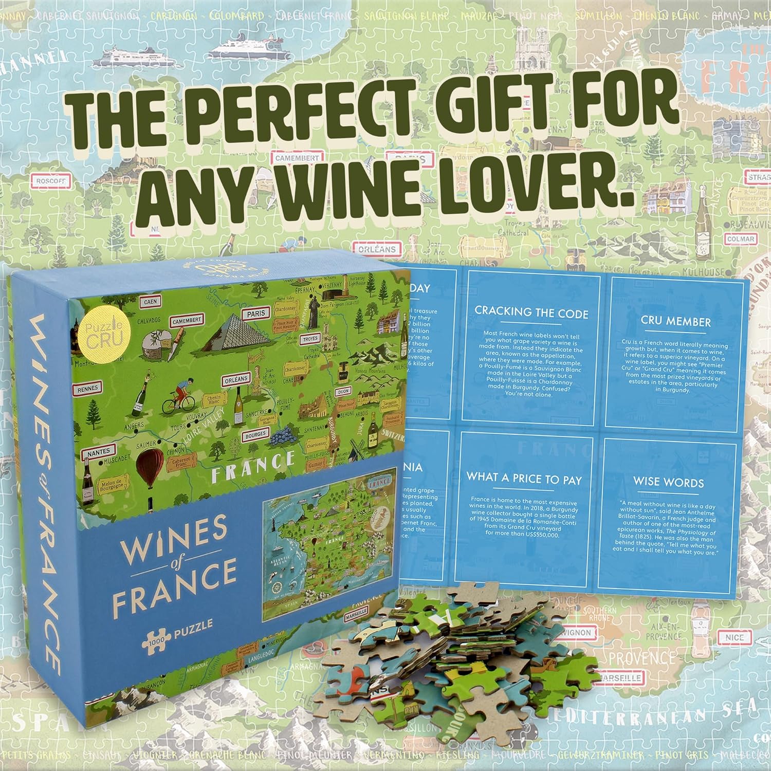 Puzzle Cru Wines Of France 1000 Piece Colourful Jigsaw Puzzle - A Beautiful Gift For Wine Lovers - Enjoy Travelling The French Vineyards From Your Own Home.