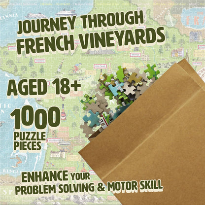 Puzzle Cru Wines Of France 1000 Piece Colourful Jigsaw Puzzle - A Beautiful Gift For Wine Lovers - Enjoy Travelling The French Vineyards From Your Own Home.