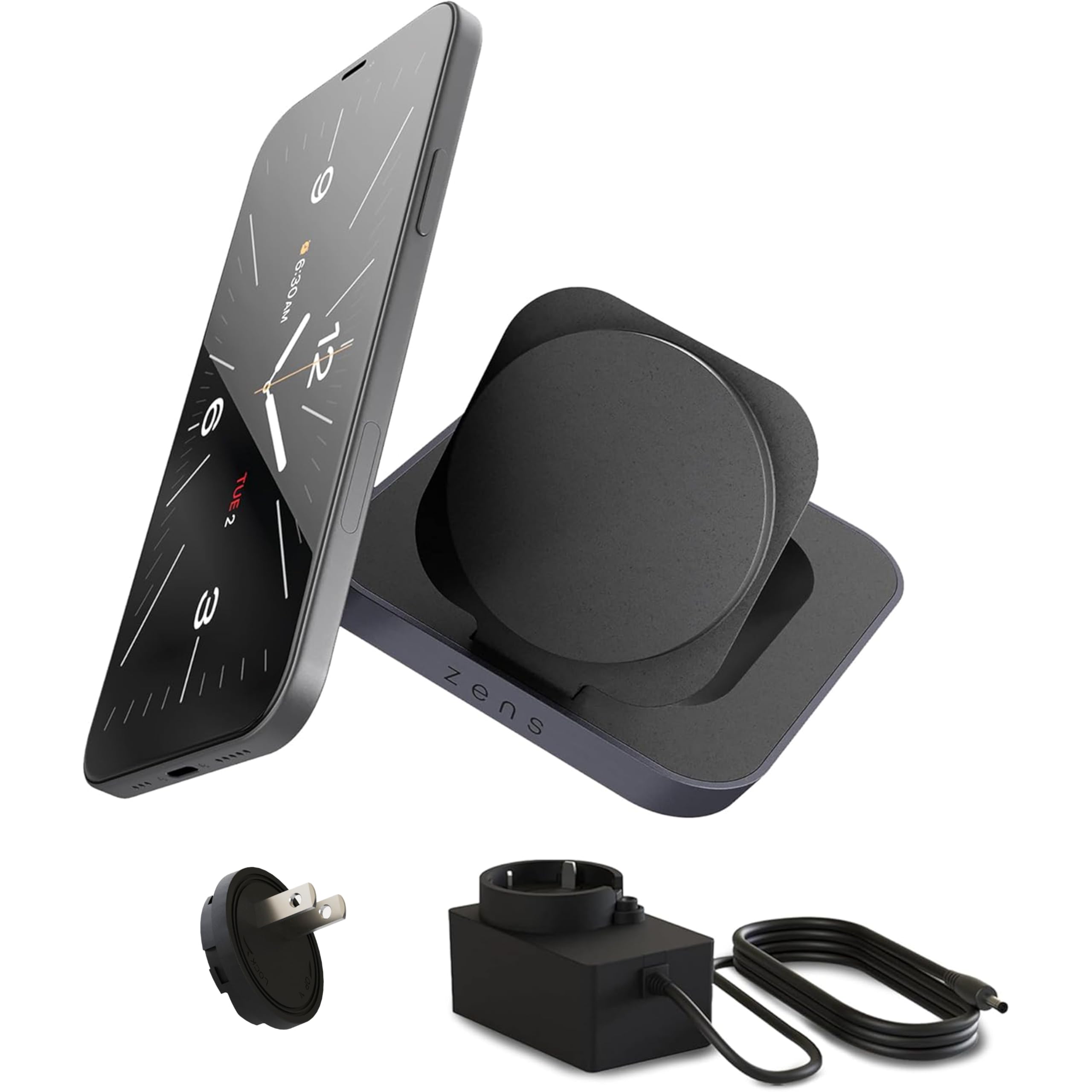 Zens Magnetic Nightstand Wireless Charger for iPhone 12 & Up - Magsafe and Apple Fast Charge compatible,15W Fast charging, Portrait/Landscape Stand, 20W Adapter, EU/UK/US Plugs, 3-Year Warranty, Black