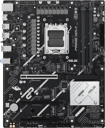 ASUS PRIME X870-P AMD ATX motherboard, 14-2-1(80A) power stages, PCIe 5.0 x16 slot with full support for next-gen graphics cards, four M.2 slots, DDR5 slots, PCIe Slot Q-Release AMD AM5 X870