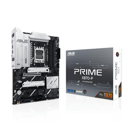 ASUS PRIME X870-P AMD ATX motherboard, 14-2-1(80A) power stages, PCIe 5.0 x16 slot with full support for next-gen graphics cards, four M.2 slots, DDR5 slots, PCIe Slot Q-Release AMD AM5 X870