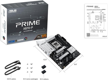 ASUS PRIME X870-P AMD ATX motherboard, 14-2-1(80A) power stages, PCIe 5.0 x16 slot with full support for next-gen graphics cards, four M.2 slots, DDR5 slots, PCIe Slot Q-Release AMD AM5 X870