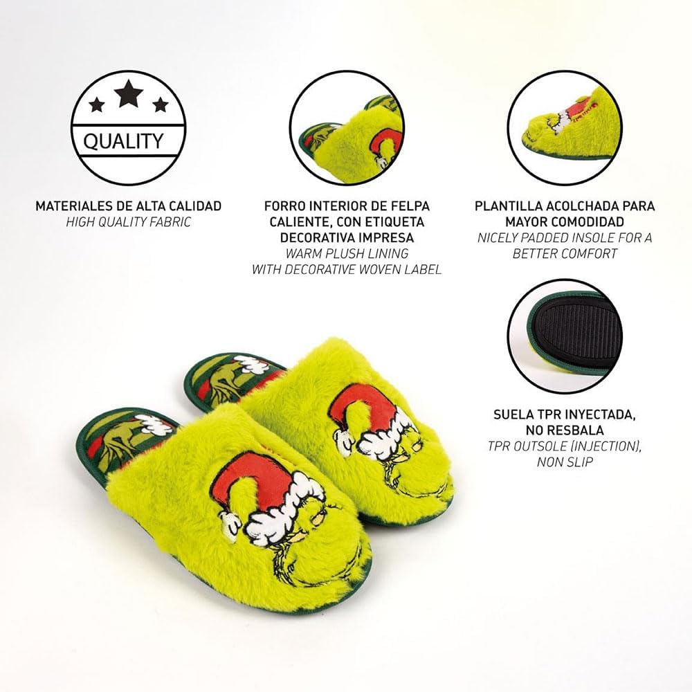 Cerda GROUP Open The Grinch Slippers EU 40-41, verde, 40 EU