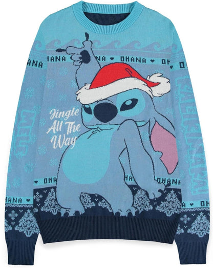 Disney Lilo Stitch Christmas Jumper Felpa Unisex-Adulto XXL Blu