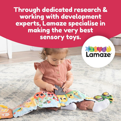 Lamaze John Deere Farm to Table Journey | Soft Fold Out Baby Book with Colourful and Black and White Panels, Crinkle Sounds, Squeaker, Ribbons, Teether | Sensory Toys for Babies from 6+ Months