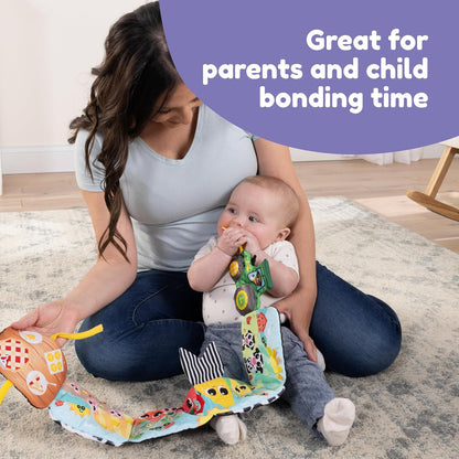 Lamaze John Deere Farm to Table Journey | Soft Fold Out Baby Book with Colourful and Black and White Panels, Crinkle Sounds, Squeaker, Ribbons, Teether | Sensory Toys for Babies from 6+ Months