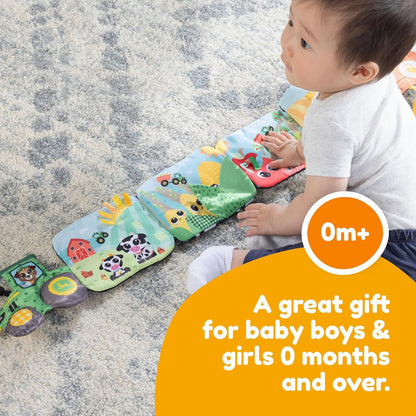 Lamaze John Deere Farm to Table Journey | Soft Fold Out Baby Book with Colourful and Black and White Panels, Crinkle Sounds, Squeaker, Ribbons, Teether | Sensory Toys for Babies from 6+ Months