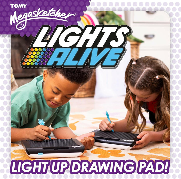 Megasketcher Tomy Lights Alive | Light Up Drawing Pad for Kids, Includes Pen with Roller, 2 Stencils | Drawing Toys for Ages 3+ Years