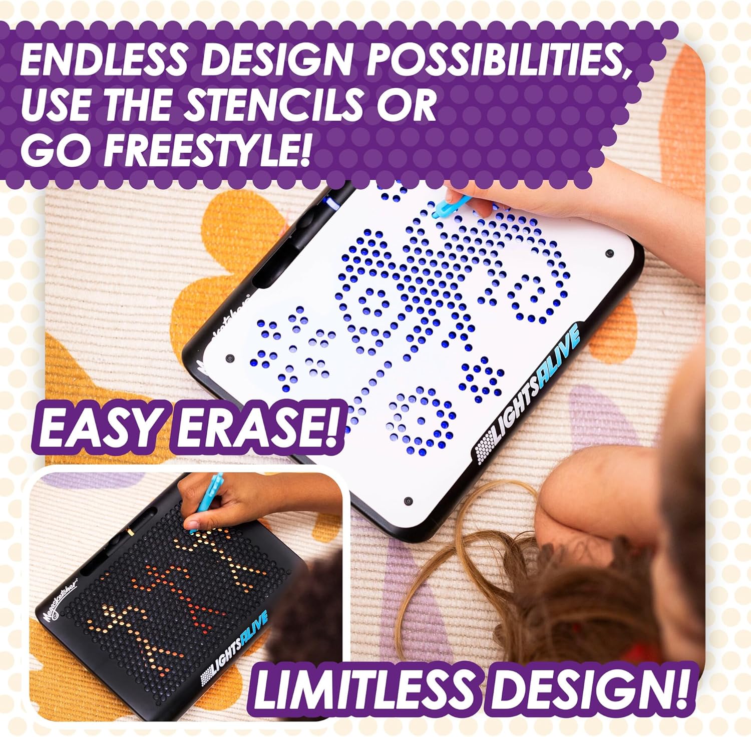 Megasketcher Tomy Lights Alive | Light Up Drawing Pad for Kids, Includes Pen with Roller, 2 Stencils | Drawing Toys for Ages 3+ Years