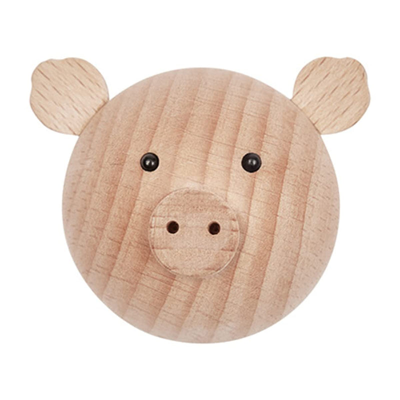 OYOY Mini Wall Hook Made of Wood Piglet Coat Hook for Children's Room 5.5 x 5 x 5 cm