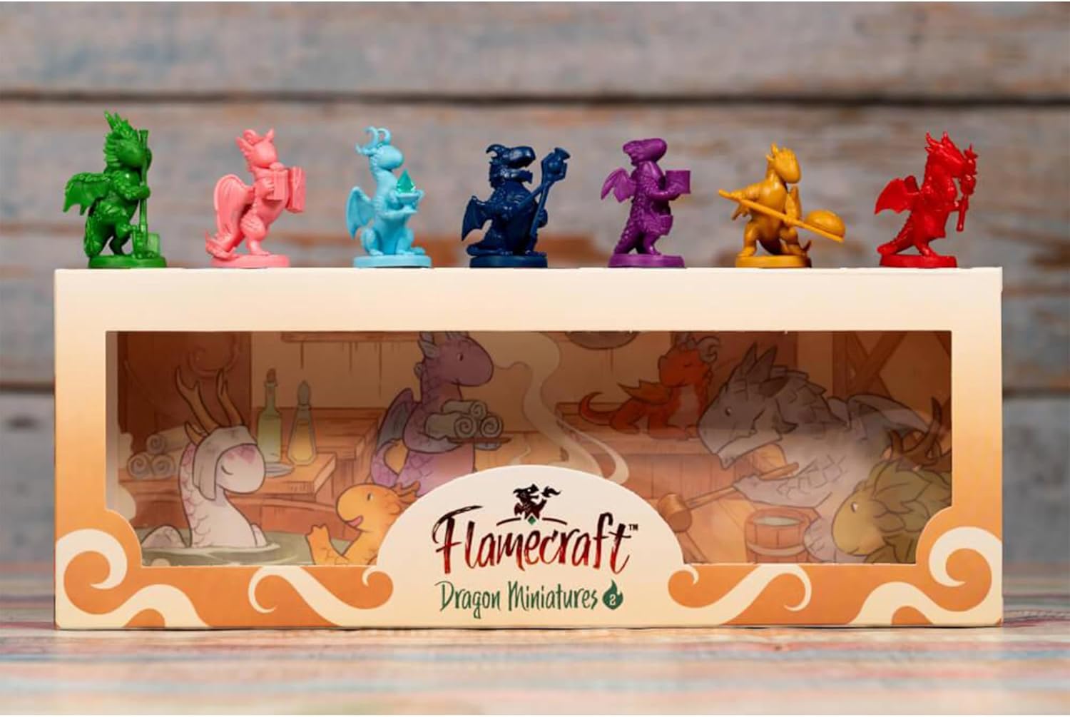 Lucky Duck Games Flamecraft Board Game Dragon Miniatures (Series 2) - Set of 7 Colorful Dragon Figures, 35-40mm Scale, Includes Hot Dog, Starburst, Thistle, and More! Made